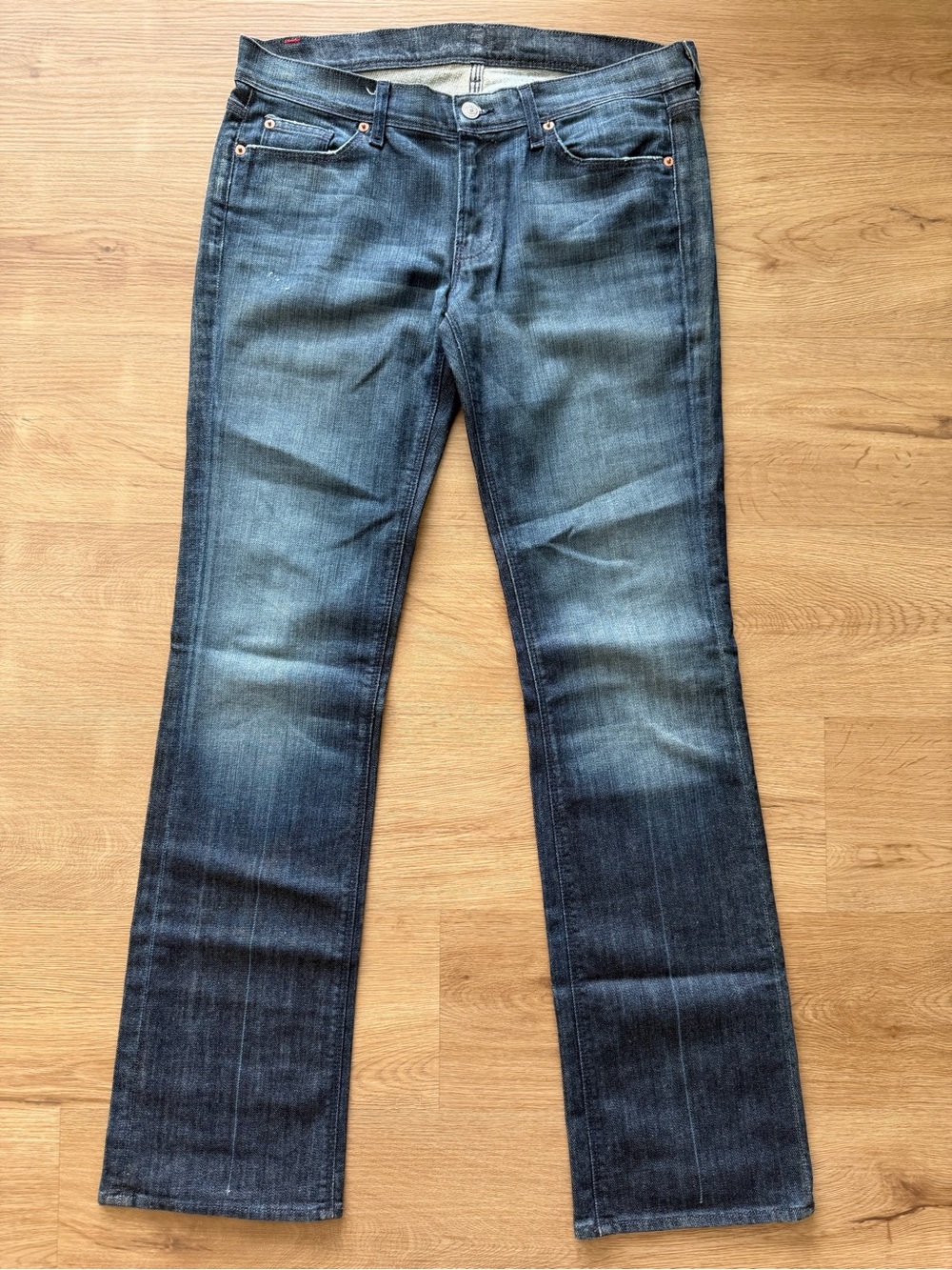 7 For All Mankind Dark Blue Wash Straight-Leg Jeans